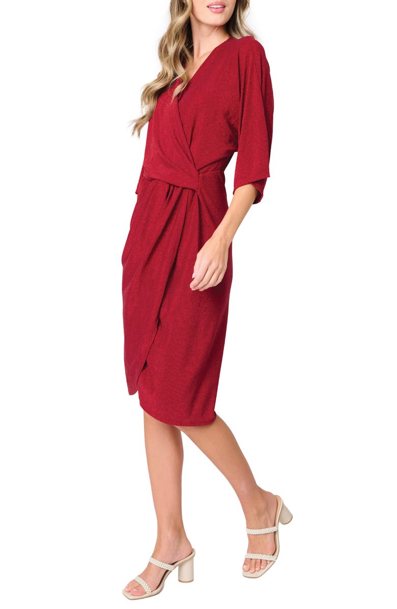 GIBSONLOOK Metallic Wrap Front Knit Dress, Alternate, color, Red