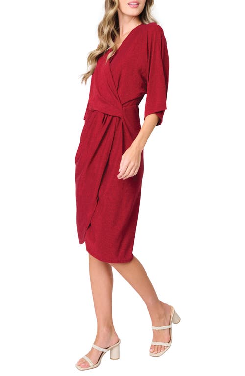 Gibsonlook Metallic Wrap Front Knit Dress In Red