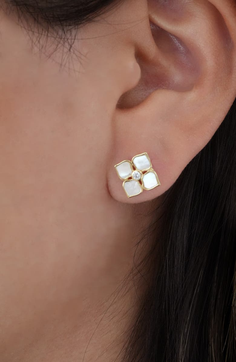 Argento Vivo Sterling Silver Mother of Pearl Flower Stud Earrings, Alternate, color, Gold