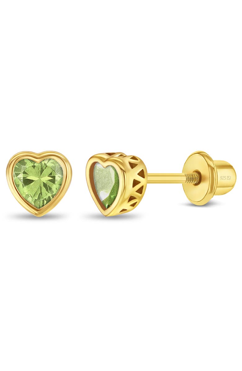 In Season Jewelry Heart CZ Bezel Girl Earrings, Main, color, August