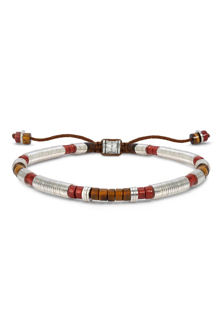 Men's Judson Sterling Silver & Bead Bracelet, Main, color, STERLING SILVER/BROWN