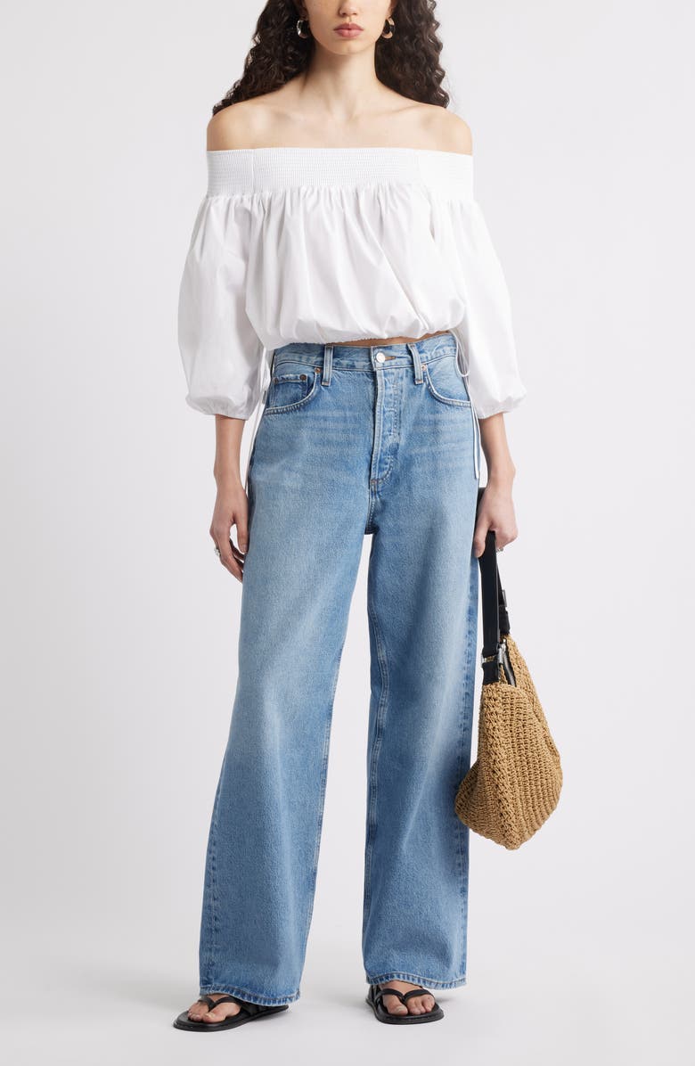 Nordstrom Off the Shoulder Cotton Poplin Shirt, Alternate, color, White