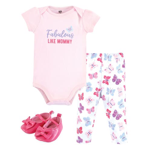 Hudson Baby Soft Cotton Collection Bodysuit, Pants, And Footwear Collection In Pink