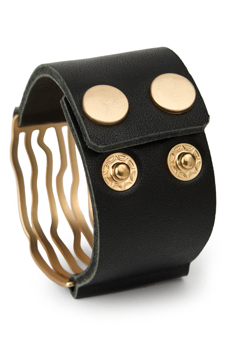 SAACHI Wavy Caged Leather Bracelet, Alternate, color, Black