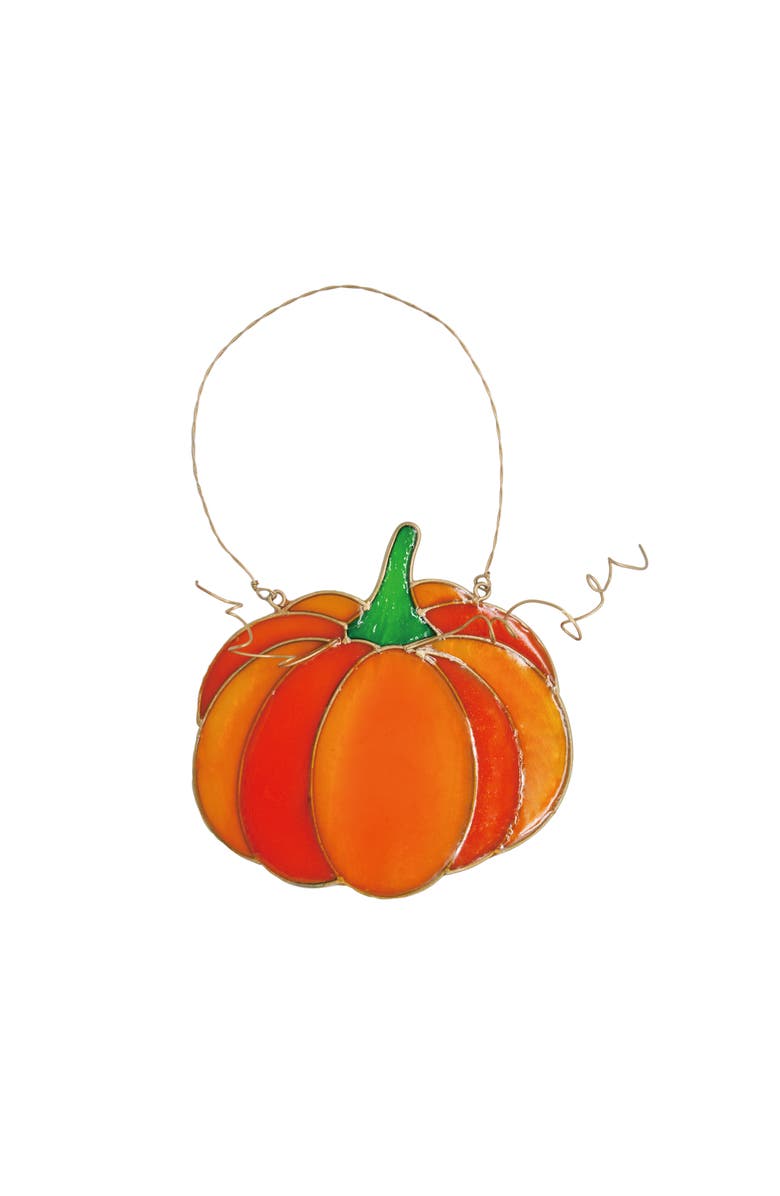 Transpac Multicolor Resin Stained Glass Pumpkin Decorative Sculpture, Main, color, Orange