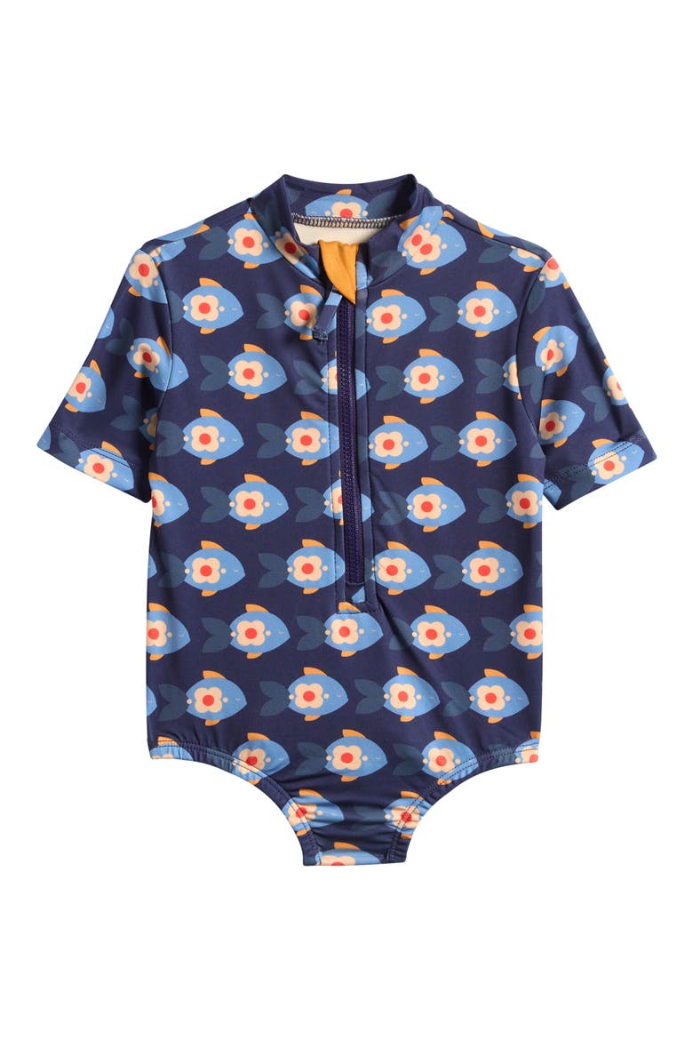 Kids' Little Fish UPF 50+ One-Piece Rashguard Swimsuit, Main, color, BLUE
