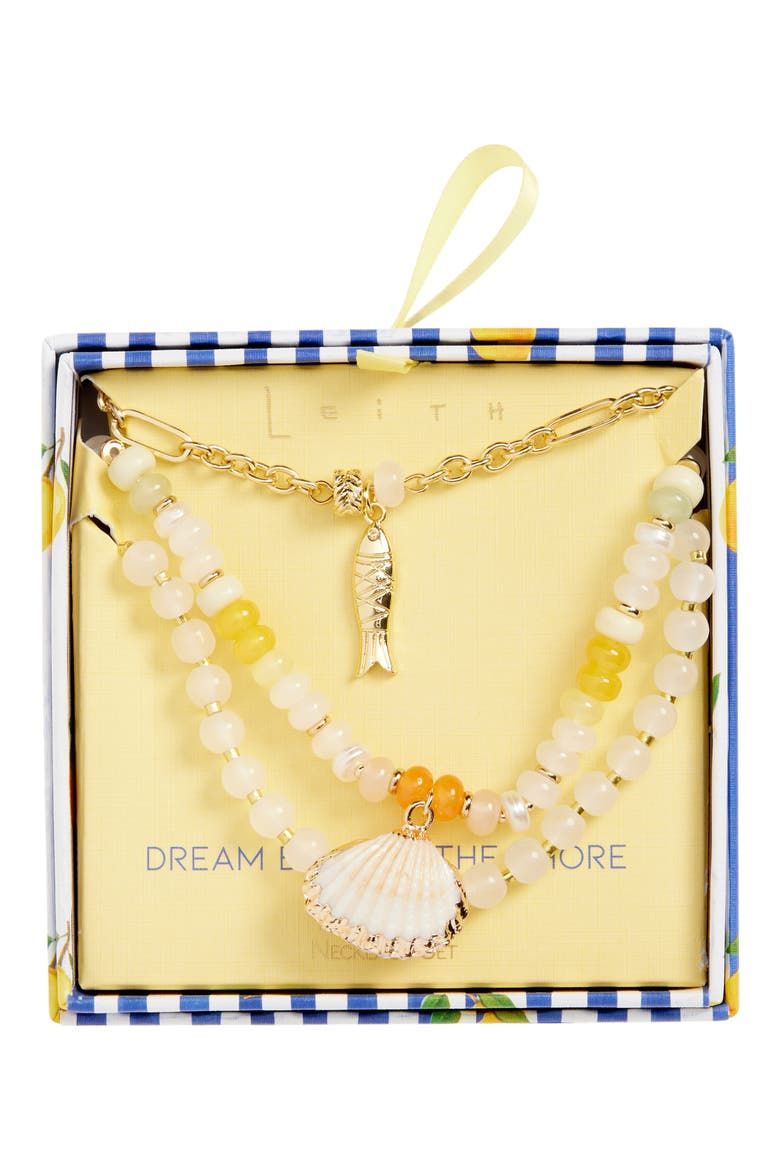 Layered Sealife Beaded Necklace, Main, color, WHITE MULTI- GOLD