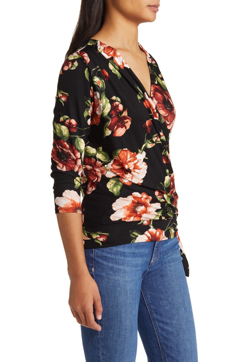Faux Tie Wrap Top, Alternate, color, BLACK/ RUST