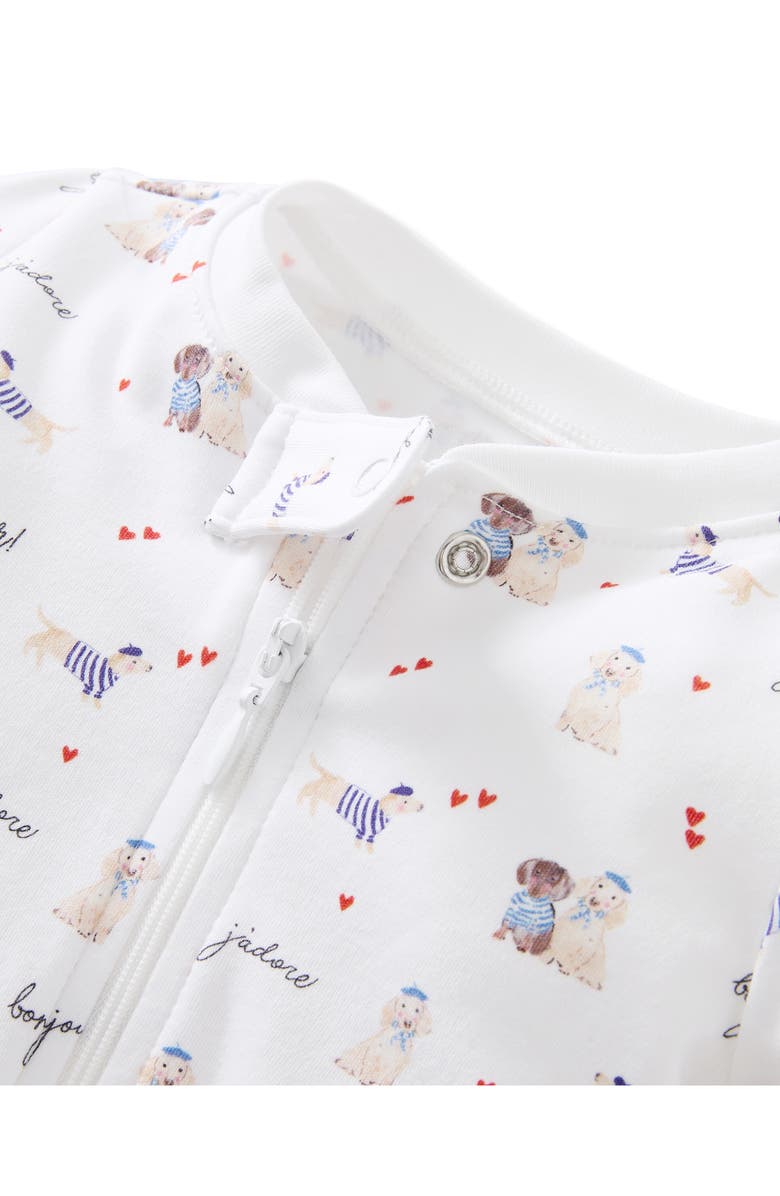 Petite Plume Print Pima Cotton Zip Footie, Alternate, color, White