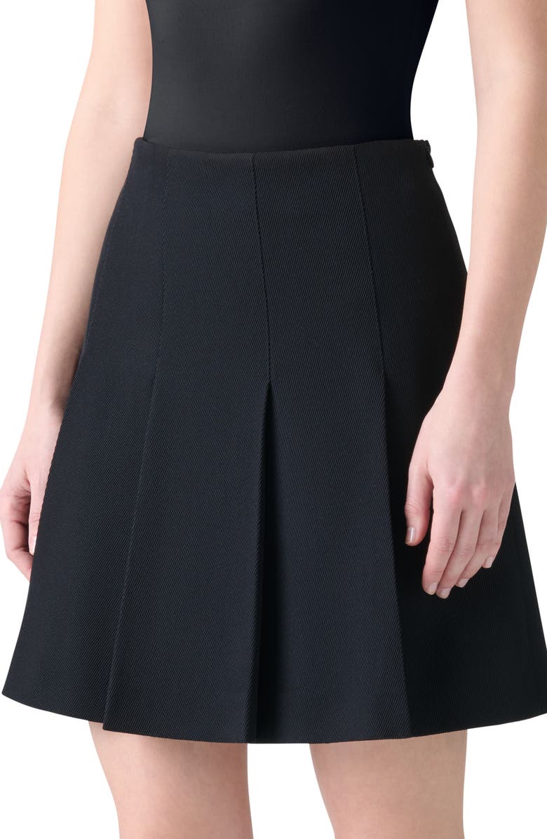 Akris punto Pleated Virgin Wool Twill Miniskirt, Alternate, color, Black