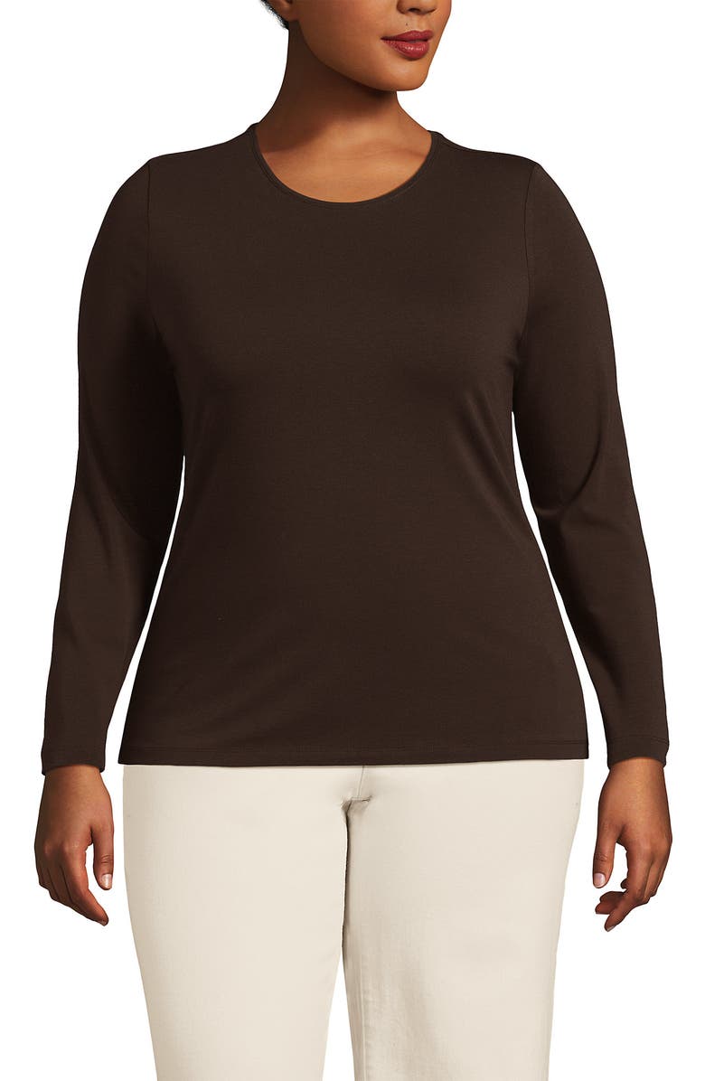 Lands' End Plus Size Lightweight Jersey Skimming Long Sleeve Crew Neck T-shirt, Main, color, 