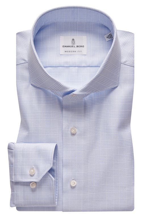 Emanuel Berg Traveller Modern Fit Plaid Dress Shirt in Bright Blue 