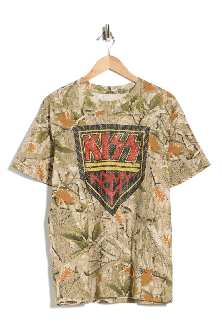 KISS Army Patch Camo Graphic T-Shirt, Alternate, color, BROWN