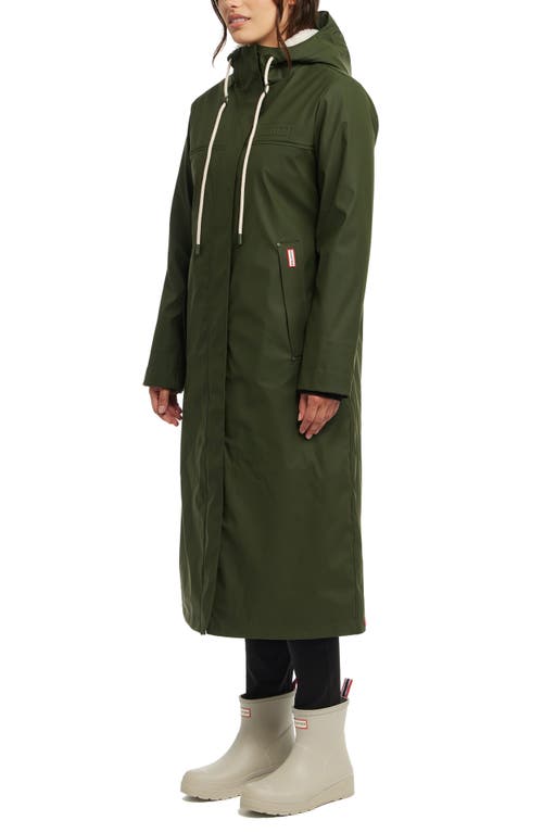 Hunter Sammy Waterproof Faux Fur Lined Hood Insulated Raincoat In Green