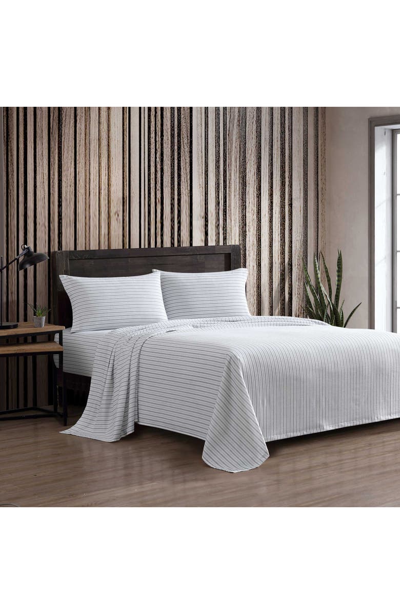 Eddie Bauer Tickling Stripe Print Flannel Sheet Set, Alternate, color, Dark Grey