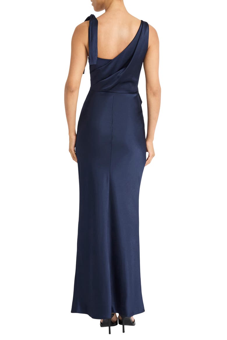 Tie Detail Satin Gown, Alternate, color, NAVY