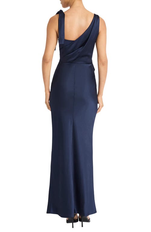 Maggy London Tie Detail Satin Gown In Navy
