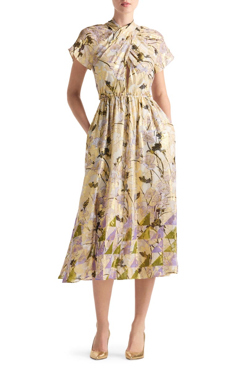 St. John Collection Geo Frieze Jacquard Wrap Neck Dress, Main, color,