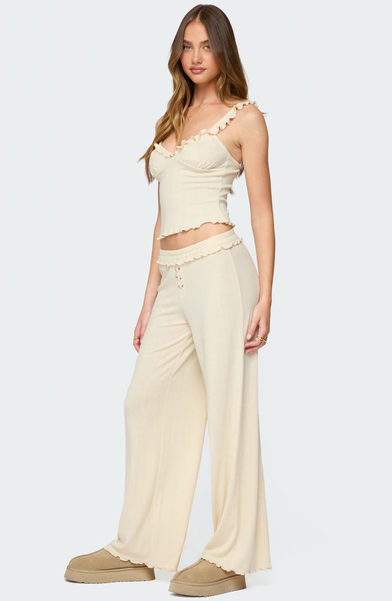 EDIKTED Posy Ruffle Pointelle Pants, Alternate, color, Yellow