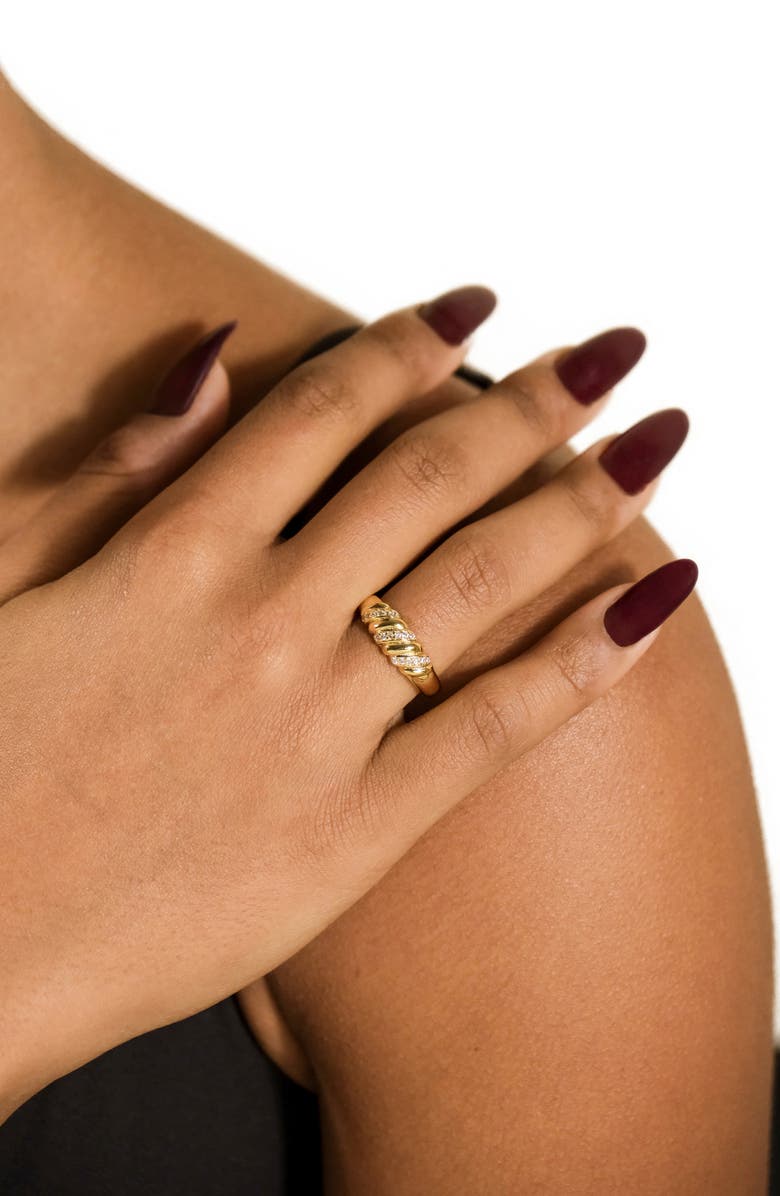 Sterling Forever Tonya Cubic Zirconia Pavé Twisted Ring, Alternate, color, Gold