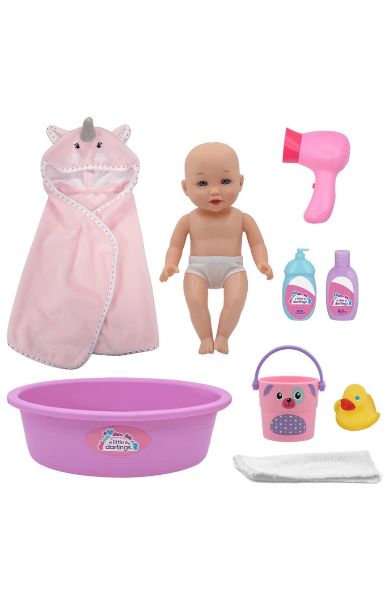 Little Darlings Wash N' Play Baby Set 12" Doll 7Pc Bath Care Toy, 2+, Main, color, Multicolored