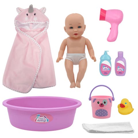 Wash N' Play Baby Set 12" Doll 7Pc Bath Care Toy, 2+