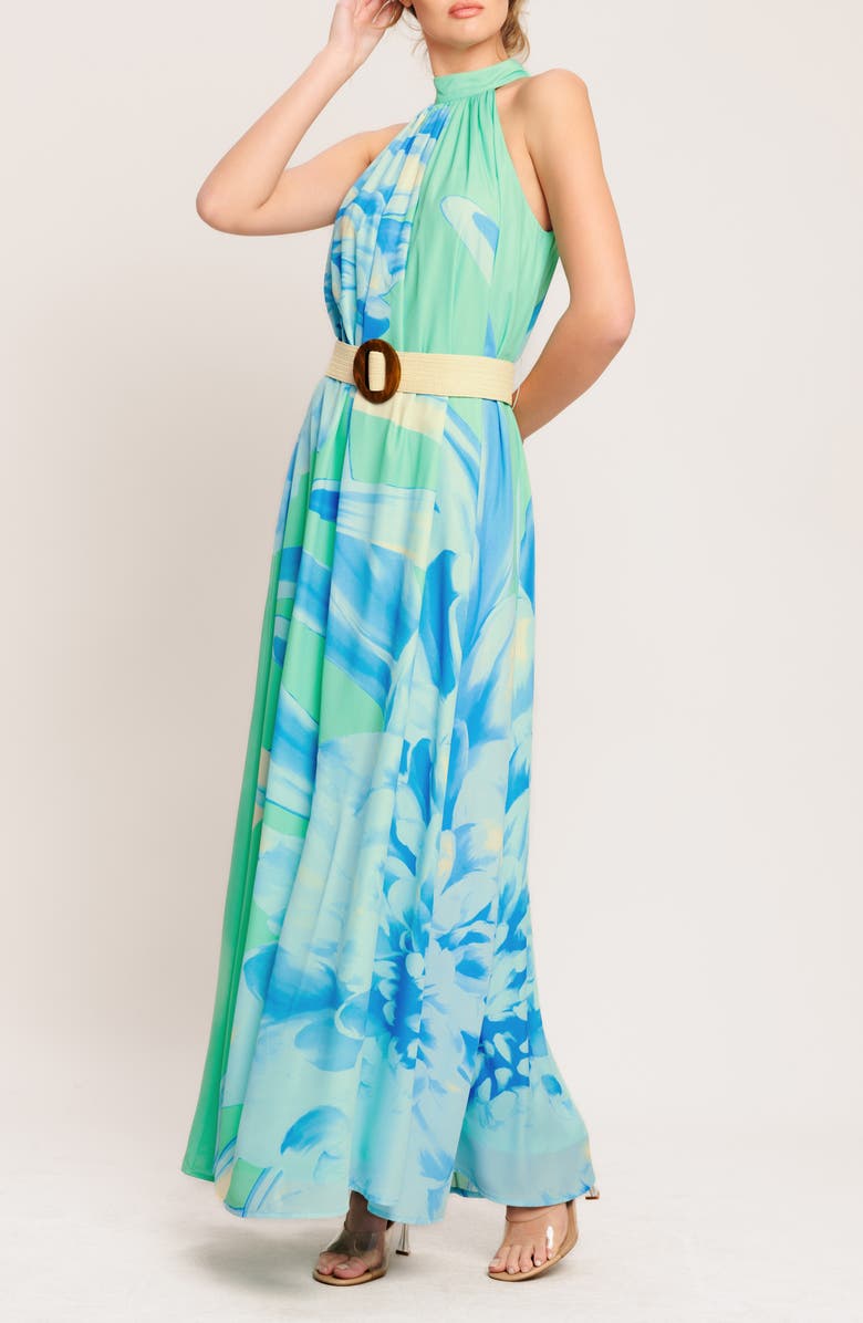 FLYING TOMATO Print Maxi Dress, Alternate, color, Mint/ Blue
