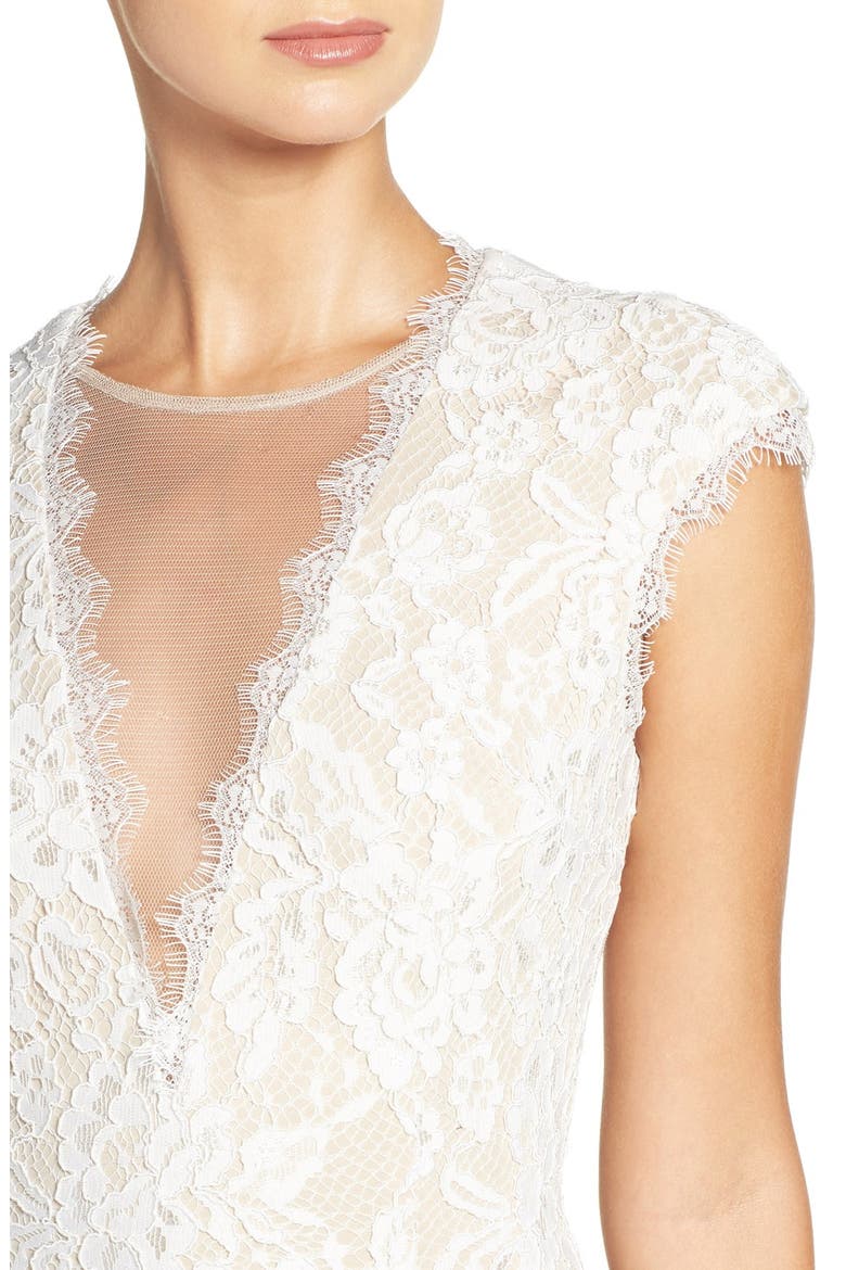 Open Back Lace Sheath Dress, Alternate, color, IVORY/ NUDE