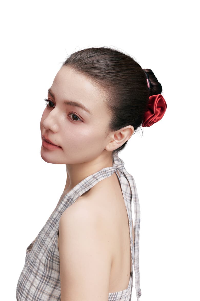 La Frida Rosa Silk Scrunchie, Alternate, color, Red