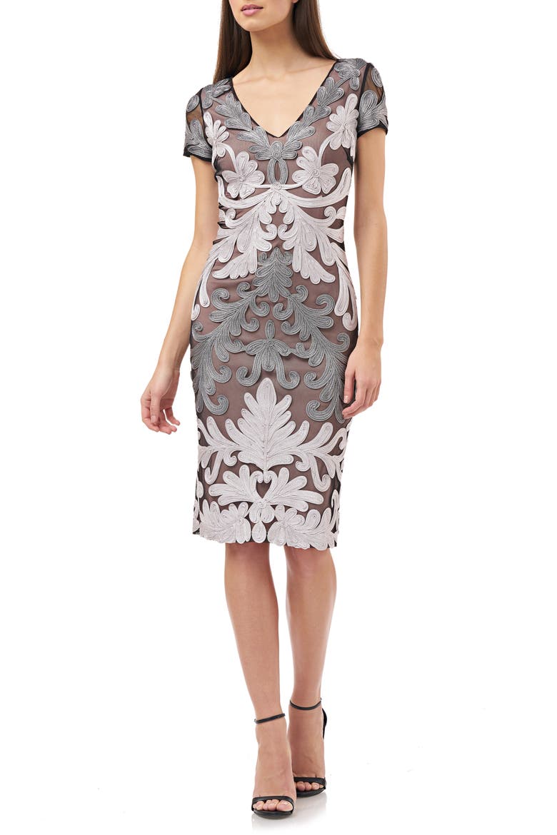 Metallic Soutache Cocktail Dress, Main, color, GREY BLACK