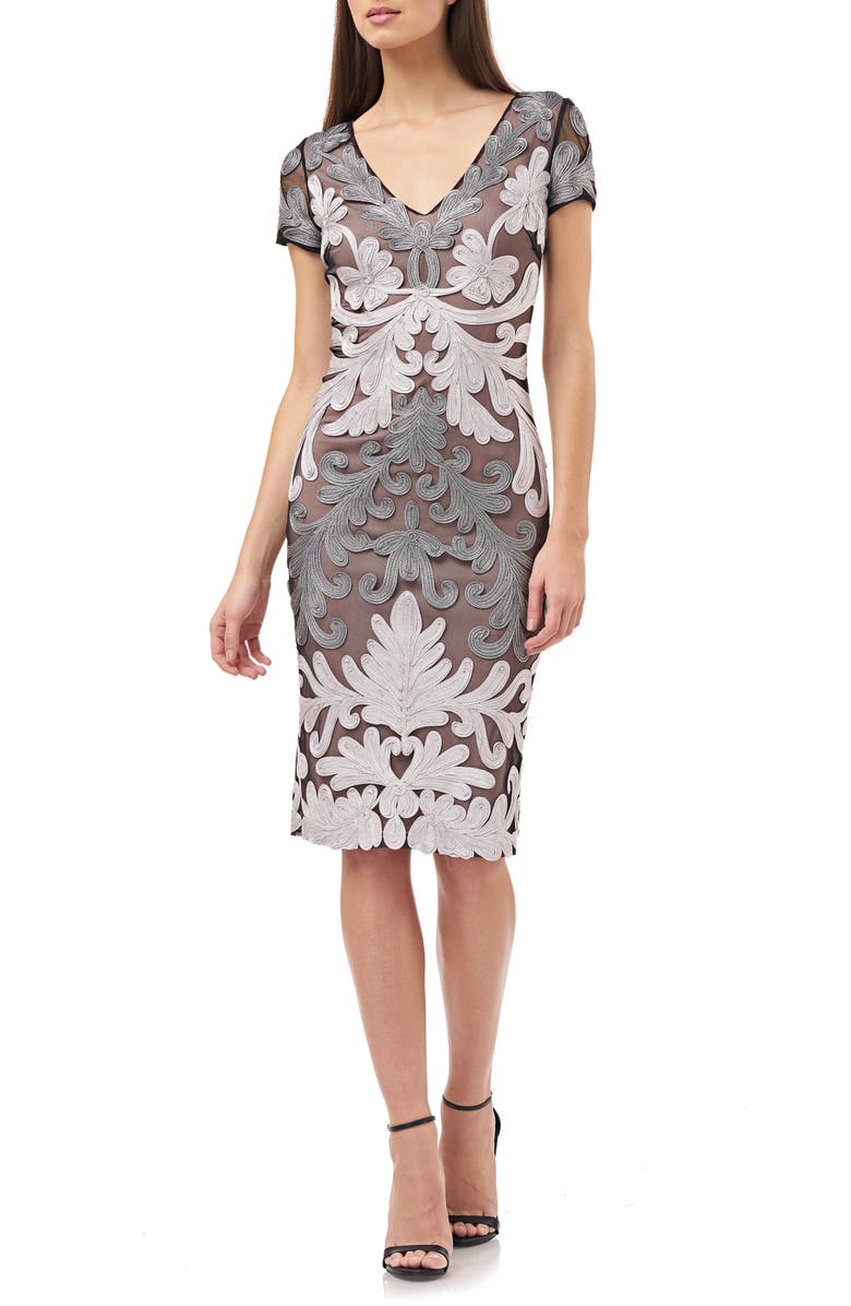 JS Collections Metallic Soutache Cocktail Dress, Main, color,