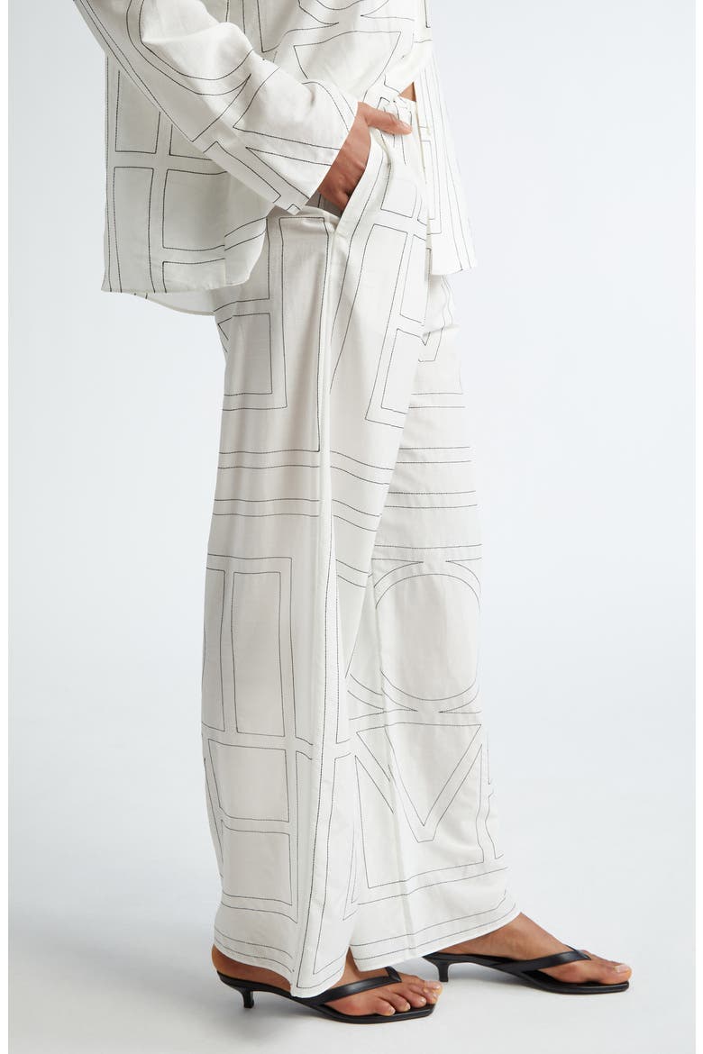 Monogram Embroidered Pull-On Pants, Alternate, color, WHITE/ BLACK