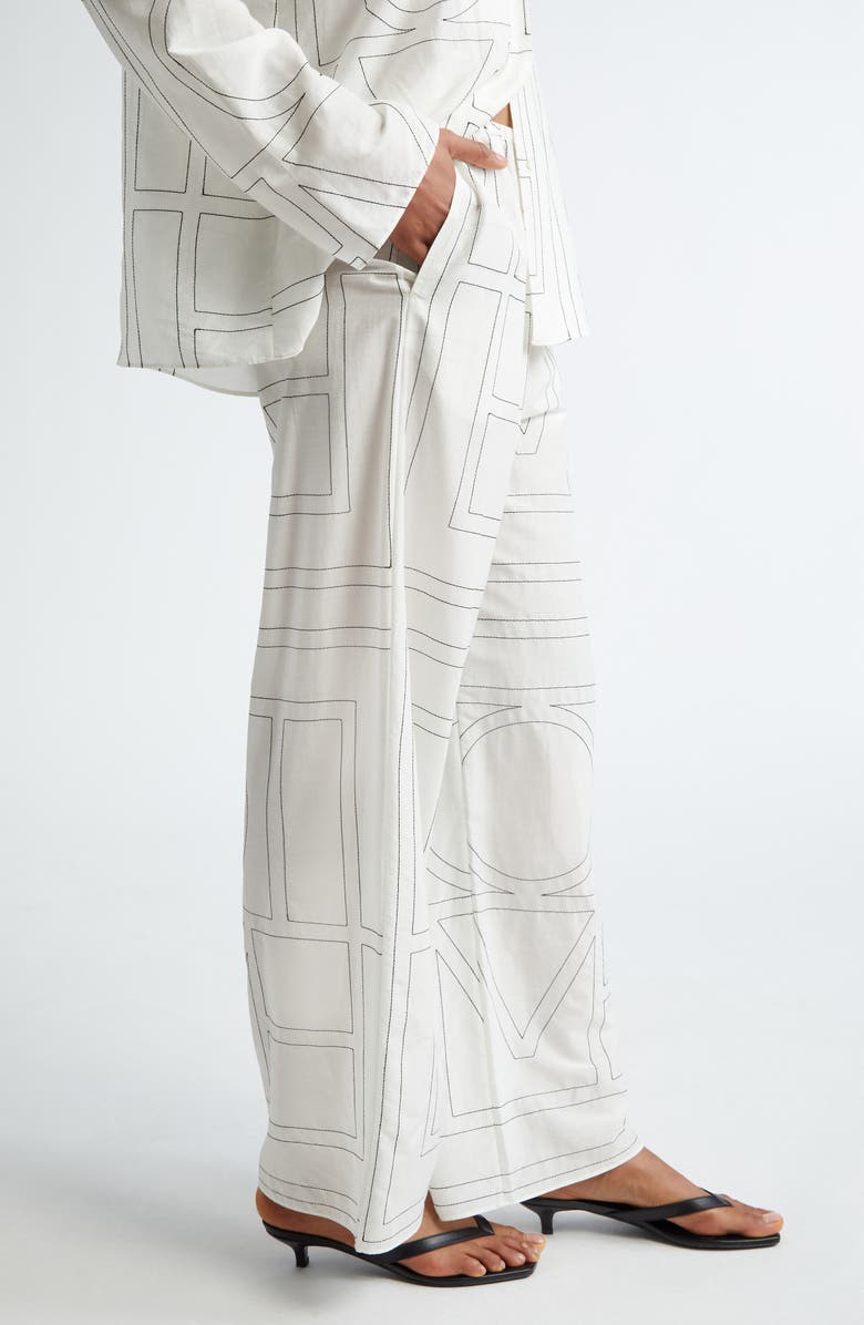 TOTEME Monogram Embroidered Pull-On Pants, Alternate, color,