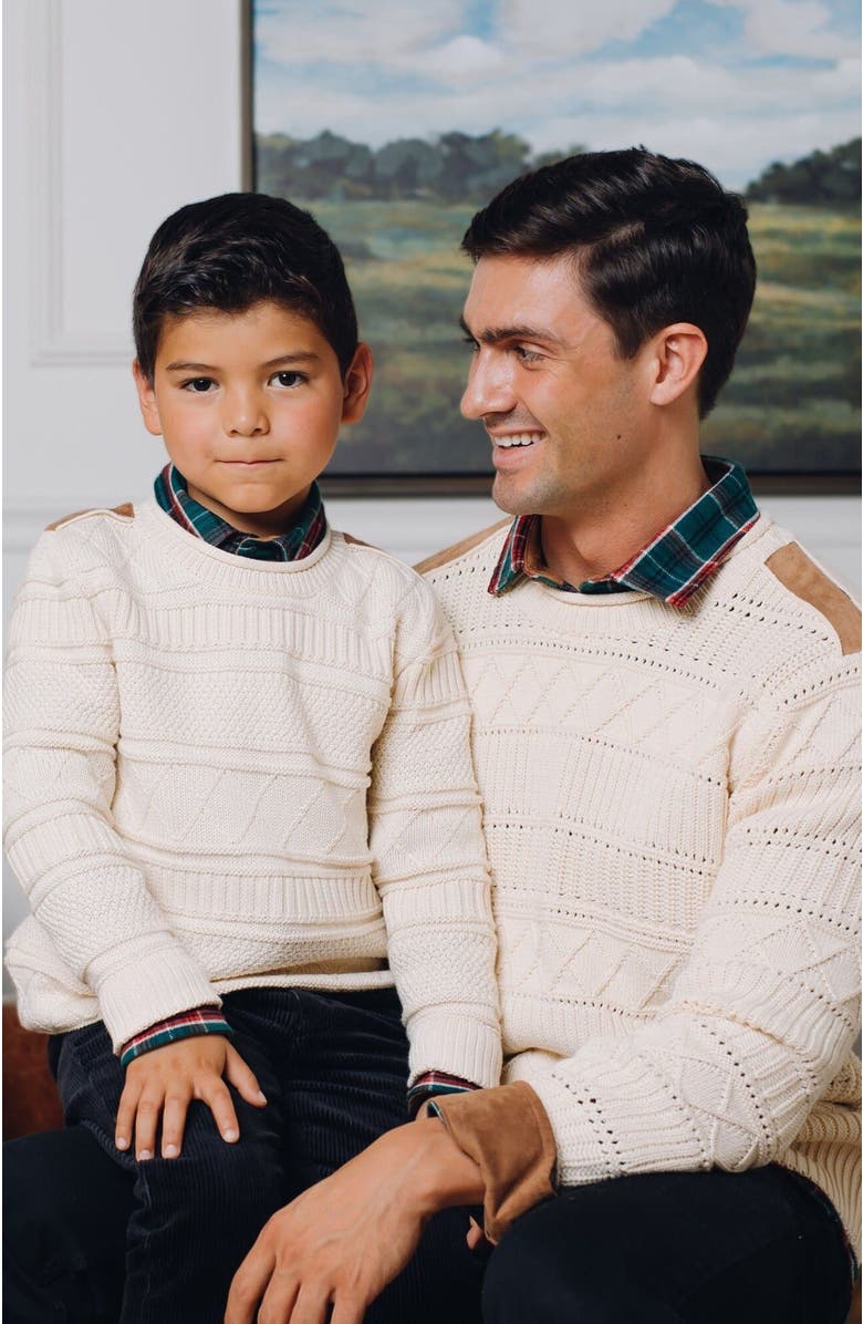 Hope & Henry Men's Organic Cable Sweater with Suede Detail, Alternate, color, 