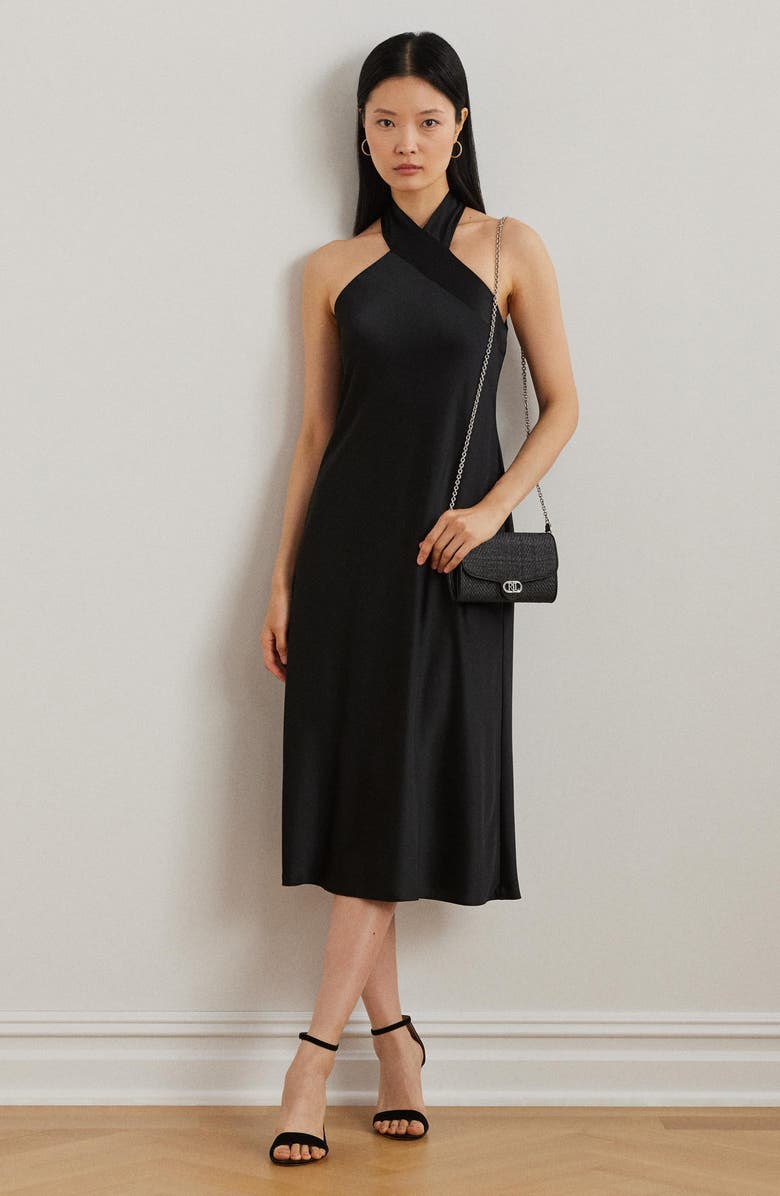 Lauren Ralph Lauren Satin Charmeuse Cocktail Halter Dress, Alternate, color, Black
