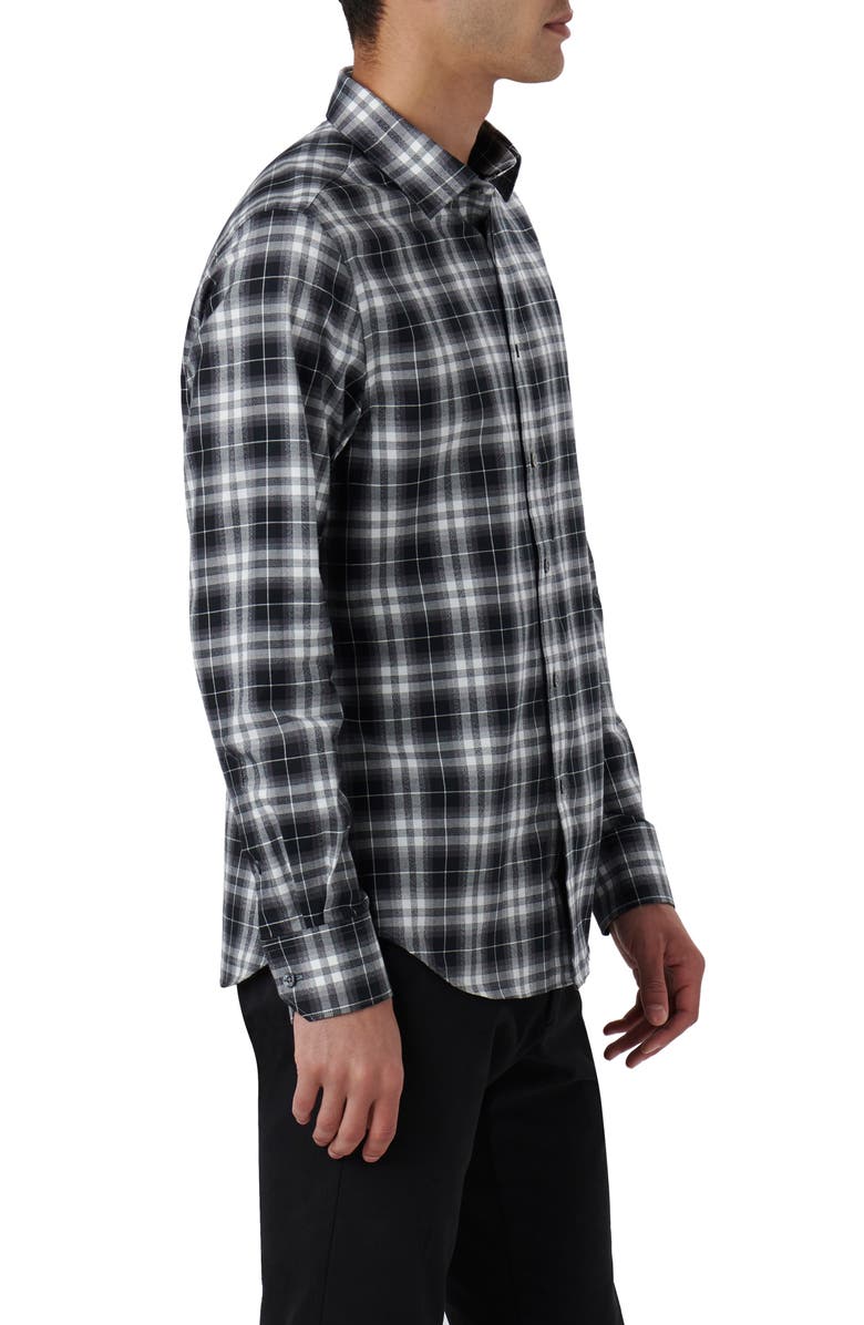 Bugatchi Julian Shaped Fit Plaid Cotton Button-Up Shirt, Alternate, color, Black