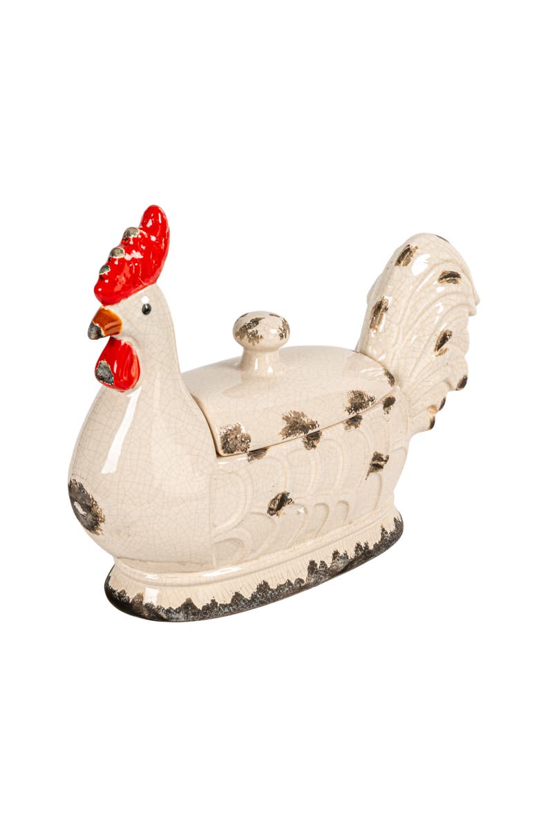 Storied Home Decorative Stoneware Rooster Container with Lid and Distressed Finish, Multicolor, Main, color,