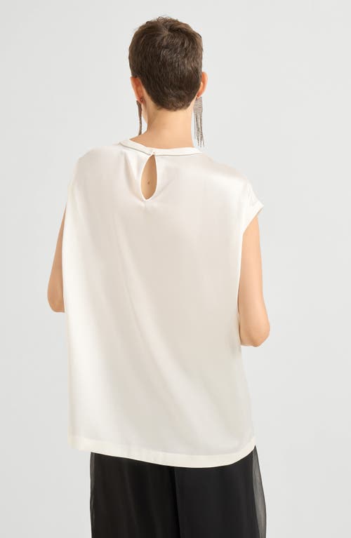 Brunello Cucinelli White Stretch Silk Satin Monili Top In White