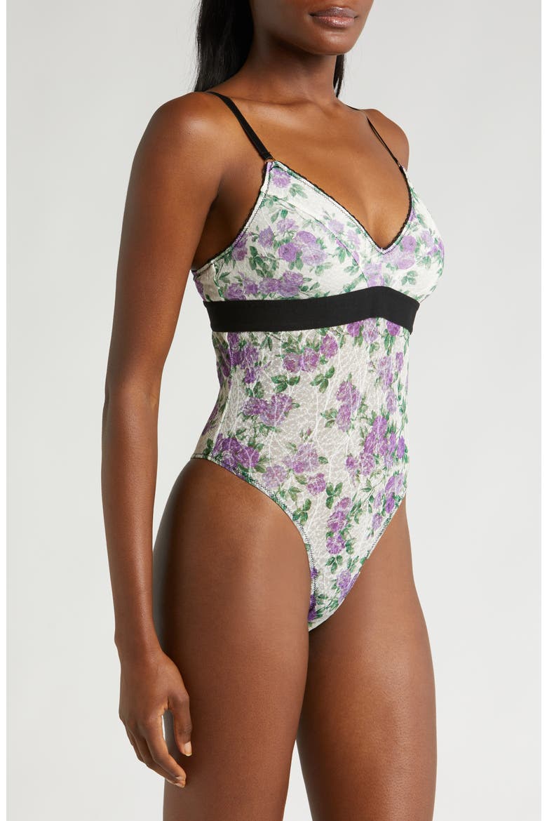 Floral Print Lace Teddy, Alternate, color, LILAC ROSE