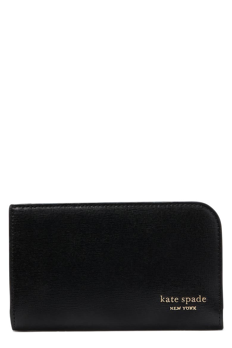 medium devin saffiano leather zip wallet, Main, color, BLACK