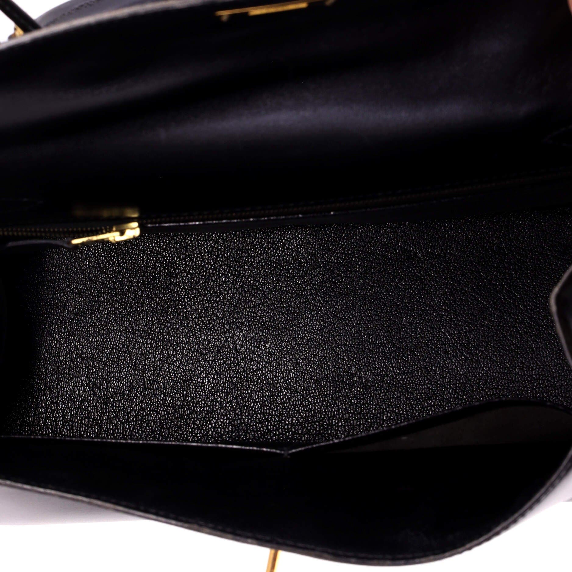 Pre-Owned Hermes Kelly Handbag Black Box Calf with Gold Hardware 28, Alternate, color, Noir