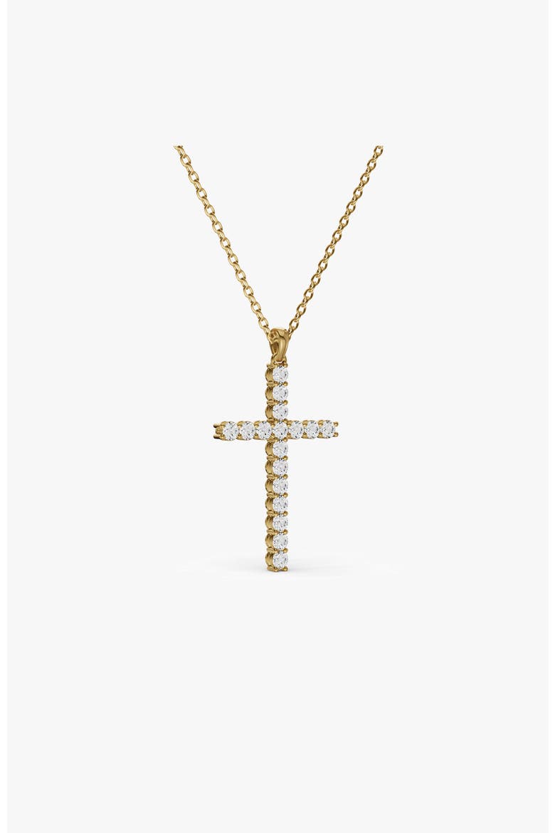14K Gold 3 ct Lab Diamonds Cross Diamond Full Pave Necklace, Alternate, color, Yellow Gold