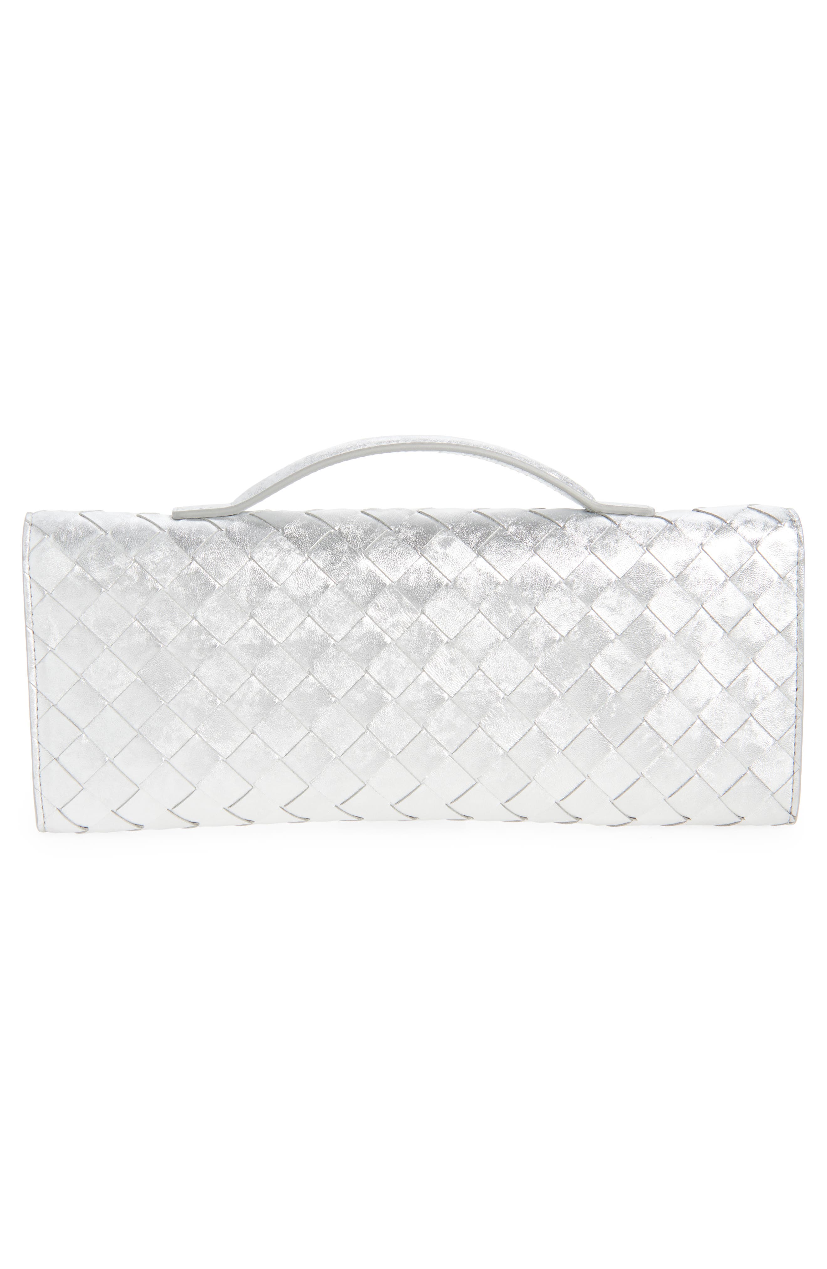 Bottega Veneta Andiamo Intrecciato Satin Clutch, Alternate, color, 8101 Silver / Silver