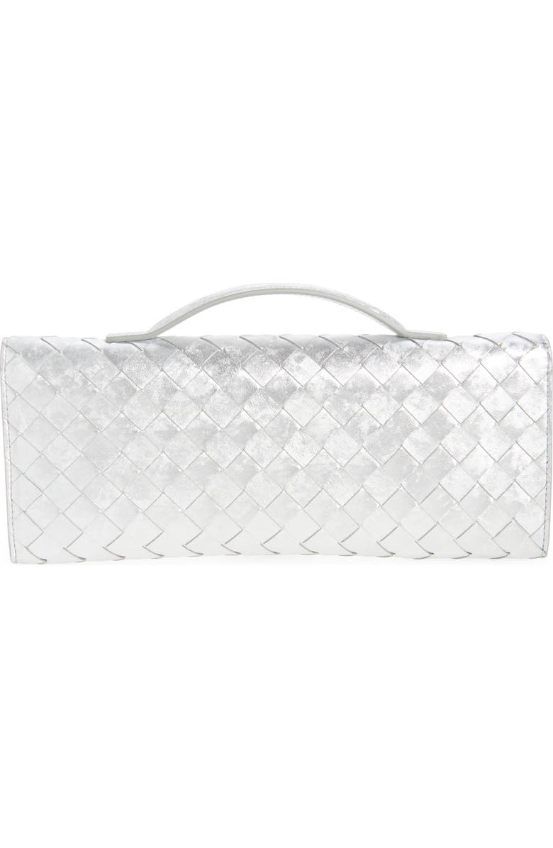 Bottega Veneta Andiamo Intrecciato Satin Clutch, Alternate, color, 8101 Silver / Silver