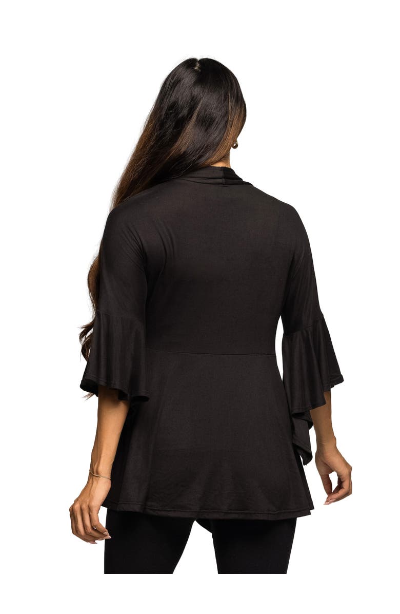 24seven Comfort Apparel Tie Front Bell Sleeve Cardigan, Alternate, color, Black