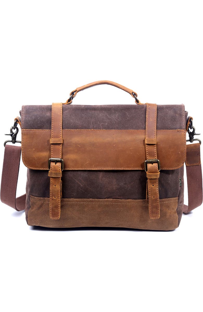 THE SAME DIRECTION Stone Creek Waxed Canvas Briefcase, Main, color, Brown