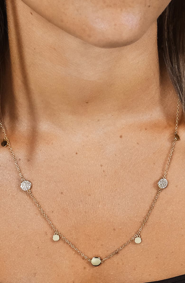 Sterling Forever Delicate Cubic Zirconia Disc Station Necklace, Alternate, color, Gold