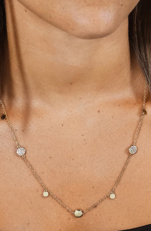 Sterling Forever Delicate Cubic Zirconia Disc Station Necklace In Gold