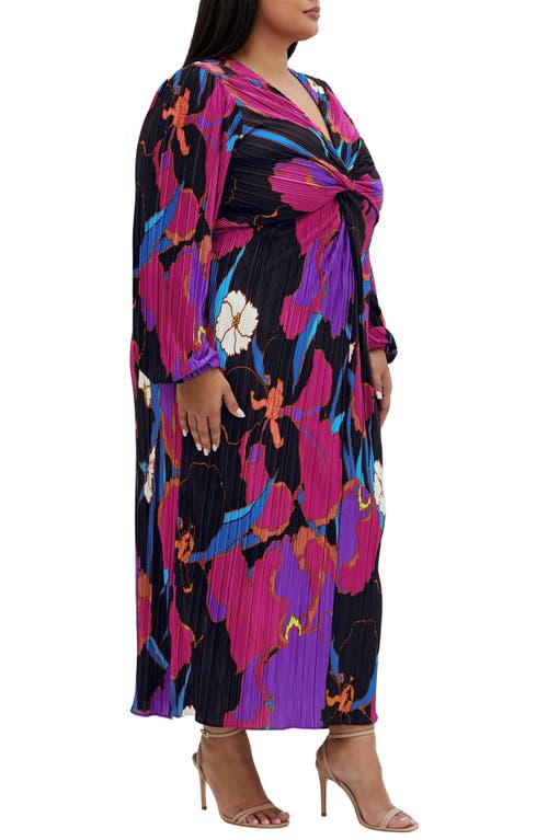 City Chic Kaya Floral Long Sleeve Maxi Dress In Black/wildflower
