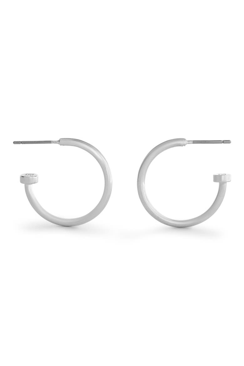 Small Core Hoop Earrings, Alternate, color, RHODIUM